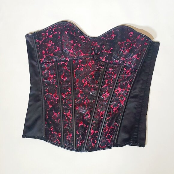 Shirley of Hollywood Black &Pink Lace Designer Basque Corset NWT Strapless (38) - Picture 2 of 9
